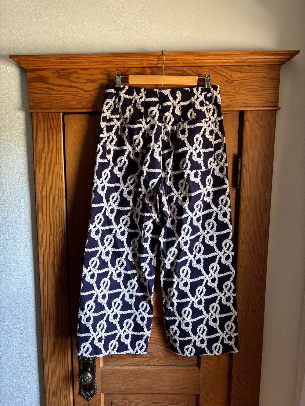 Anthropologie Maeve Colette Wide-Leg Crop Pants in Navy Nautical Rope Size 29 - Picture 4 of 8